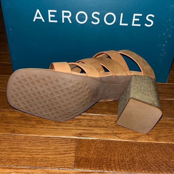 Aerosoles Leather Harley Heel Sandals Tan Wheat Gladiator Straps Women’s 8.5 - Picture 11 of 13